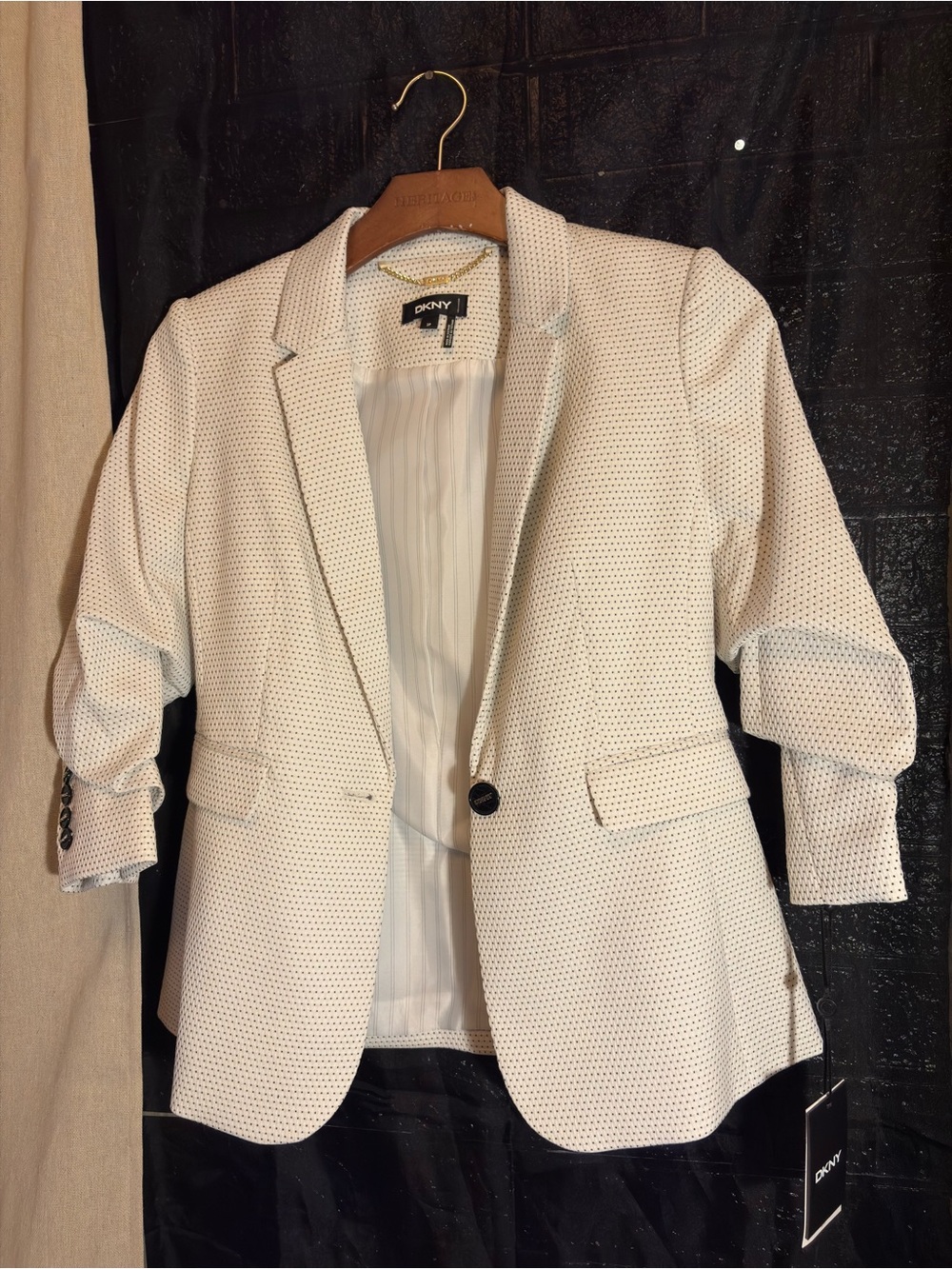 DKNY White Blazer with Black Logo Buttons
